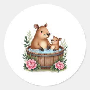Capybara-Mutter Whirlpool-Spa-Tag Muttertag Wasser Runder Aufkleber