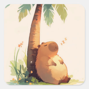 Capybara Napping unter Palmen Quadratischer Aufkleber
