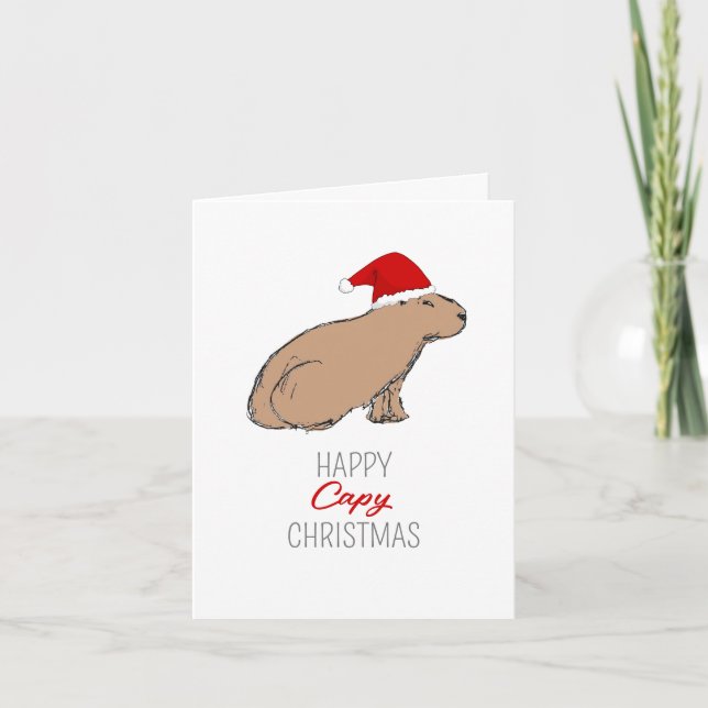 Capybara Niedlich Retro Hand Gezeichnet Weihnachts Karte (Vorderseite)