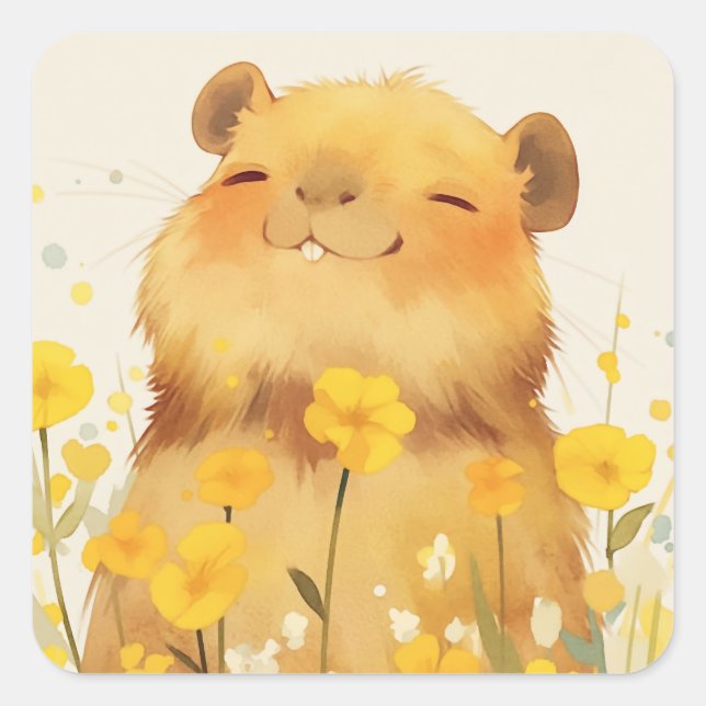 Capybara Niedlich Smile Quadratischer Aufkleber (Vorderseite)