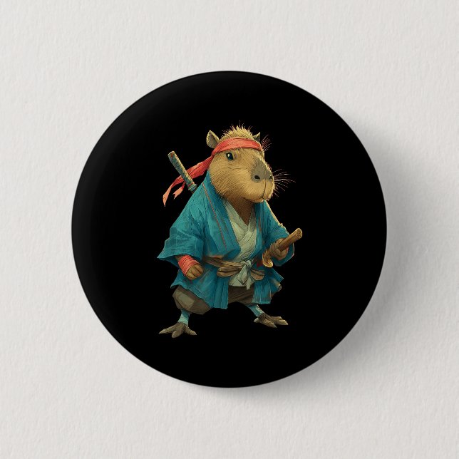 Capybara Ninja Samurai Japan Funny Japanese Graphi Button (Vorderseite)