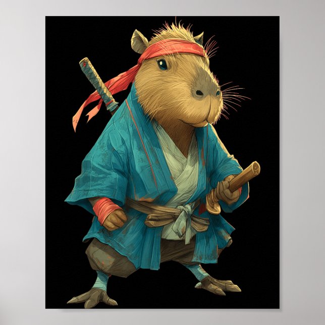 Capybara Ninja Samurai Japan Funny Japanese Graphi Poster (Vorne)