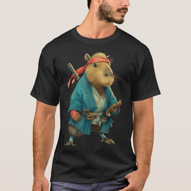 Capybara Ninja Samurai Japan Funny Japanese Graphi T-Shirt (Vorderseite)