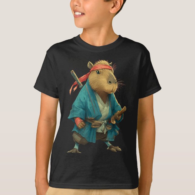 Capybara Ninja Samurai Japan Funny Japanese Graphi T-Shirt (Vorderseite)