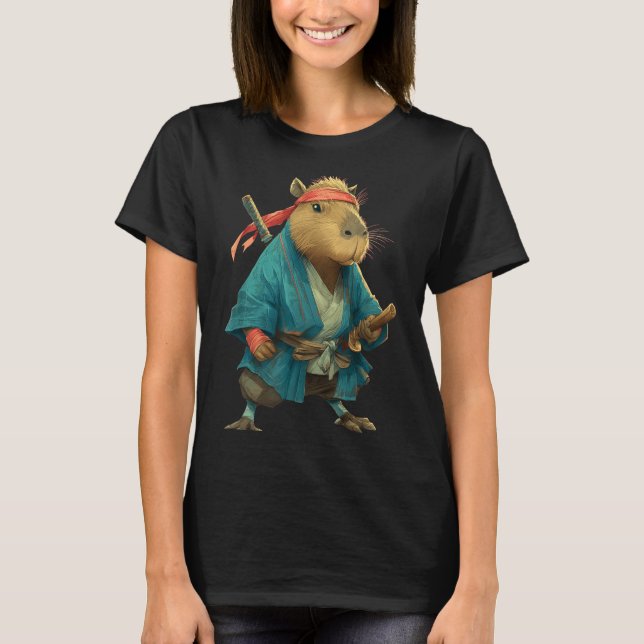 Capybara Ninja Samurai Japan Funny Japanese Graphi T-Shirt (Vorderseite)