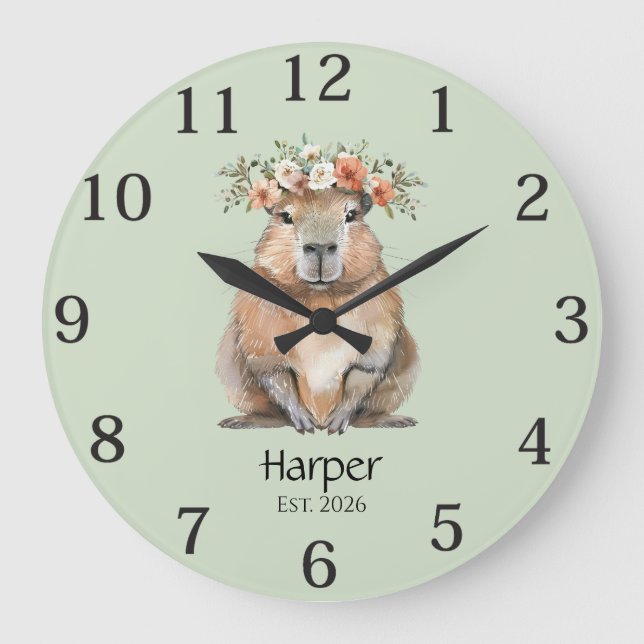 Capybara Nursery Wall Clock • Personalized Große Wanduhr (Vorderseite)