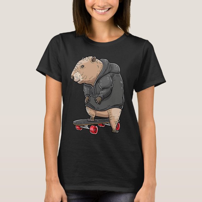 Capybara On A Skateboard Rodent Skater Skateboarde T-Shirt (Vorderseite)