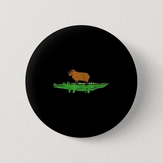 Capybara On Crocodile Capy Alligator Rodent Men Wo Button (Vorderseite)