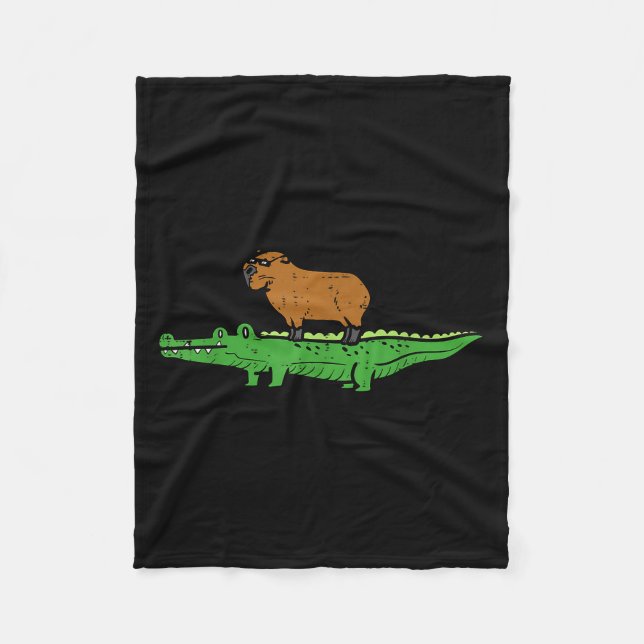 Capybara On Crocodile Capy Alligator Rodent Men Wo Fleecedecke (Vorderseite)