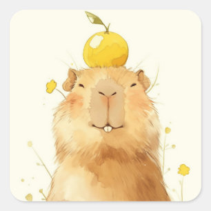 Capybara Orange Bist Du Froh Quadratischer Aufkleber