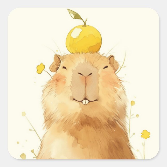 Capybara Orange You Glad Quadratischer Aufkleber (Vorderseite)