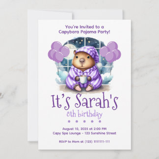  Capybara Pajama Birthday Party Invitation 