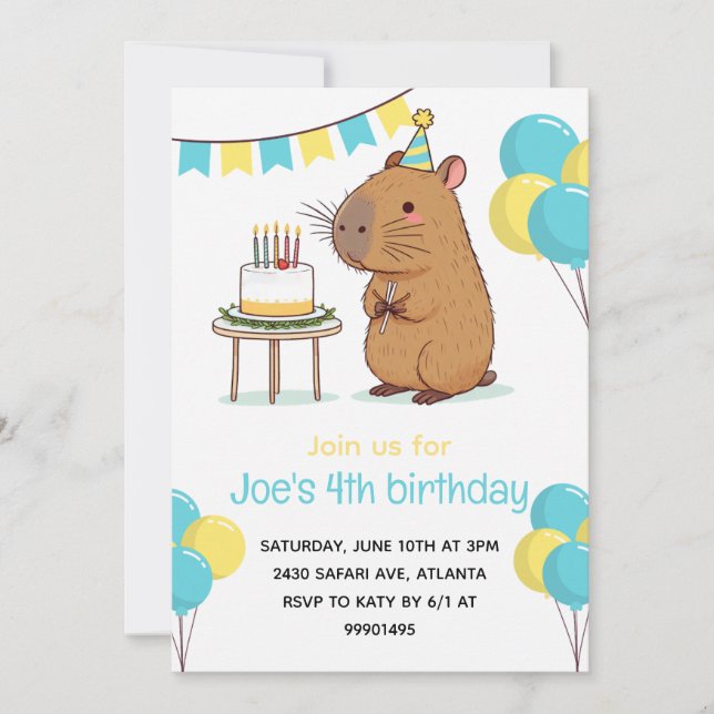 Capybara Party Invitation capybara fête d'annivers (Devant)