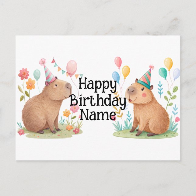 Capybara personalisierter Geburtstag Postkarte (Vorderseite)