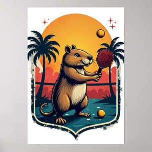 Capybara Pickleball Club Retro Logo Tee Aufkleber  Poster