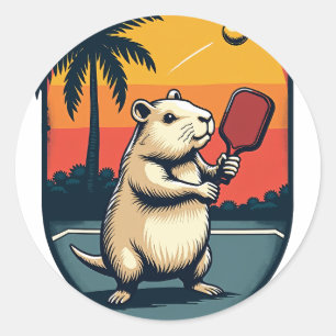 Capybara-Pickleball-Club Retro-Sportlogo Runder Aufkleber