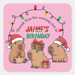 Capybara Pink Christmas Holiday Birthday Quadratischer Aufkleber