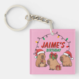 Capybara Pink Christmas Holiday Birthday Schlüsselanhänger