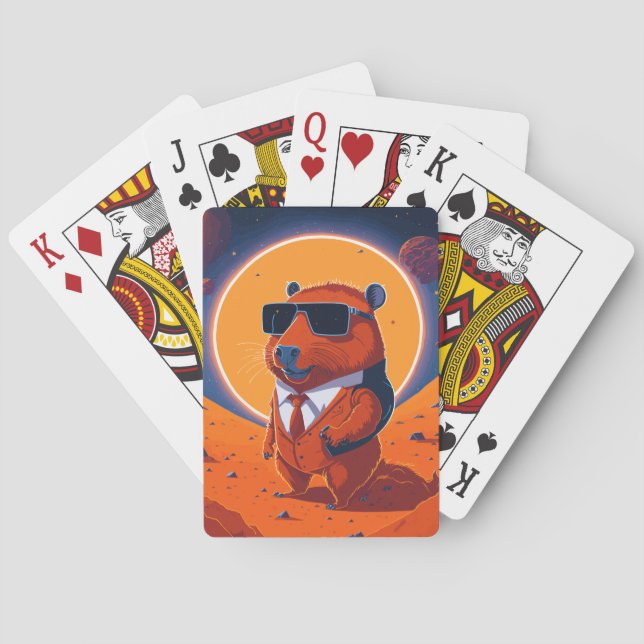 Capybara Planet Mars Funny Modern Spielkarten (Rückseite)