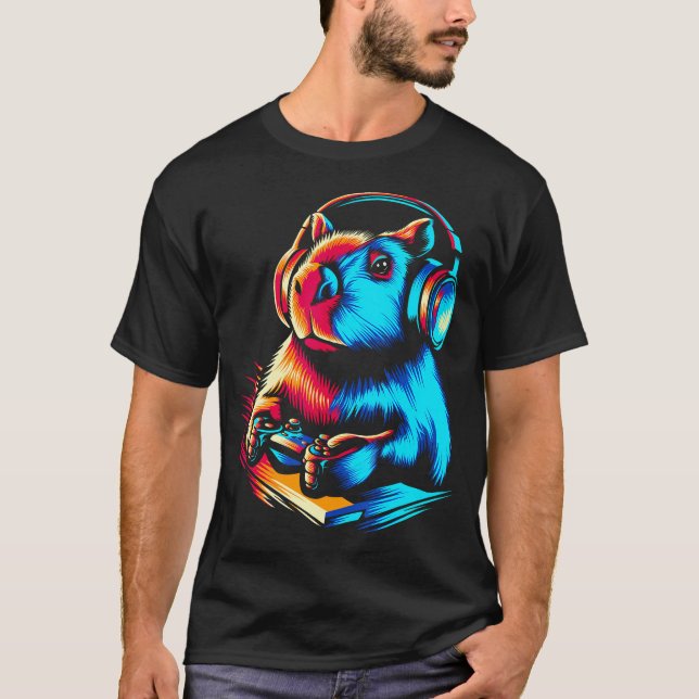 Capybara Playing Video Games Animal Rodent Lover C T-Shirt (Vorderseite)