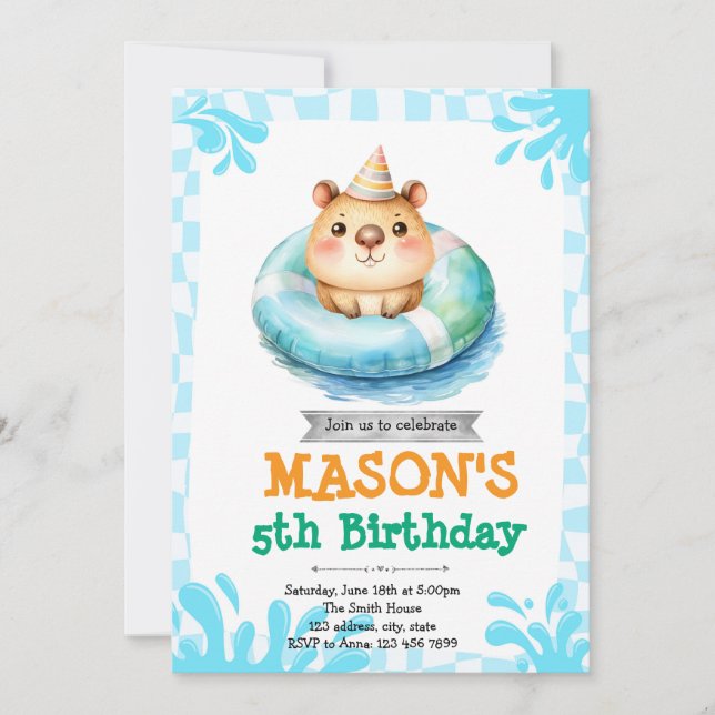 Capybara Pool Party Einladung (Vorderseite)