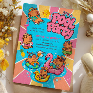 Capybara-Poolparty Farbige Sonnenstrahlen 1. Gebur Einladung