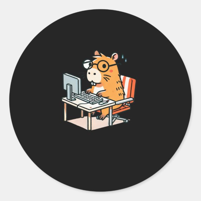 Capybara-Programmierer arbeiten an der Computerkle Runder Aufkleber (Vorderseite)