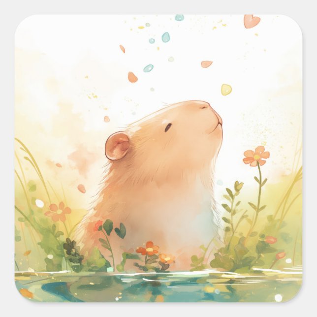 Capybara Quadratischer Aufkleber (Vorderseite)