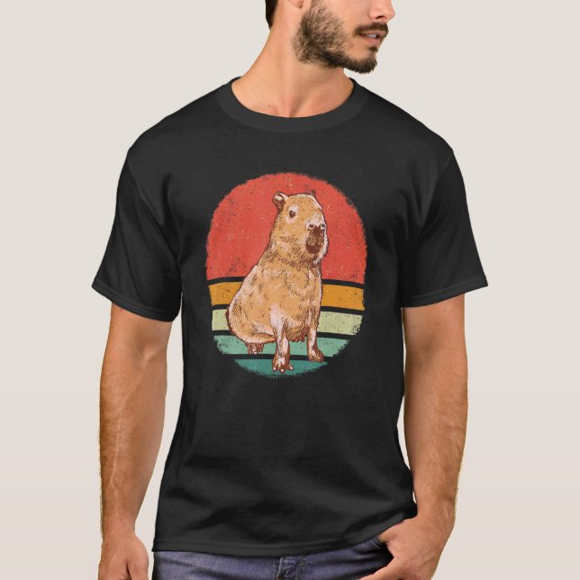 Capybara Rodent Animal Retro Sunset T-Shirt (Vorderseite)