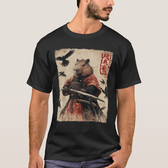 Capybara Samurai Graphic Japanese Warrior Anime  T-Shirt (Vorderseite)
