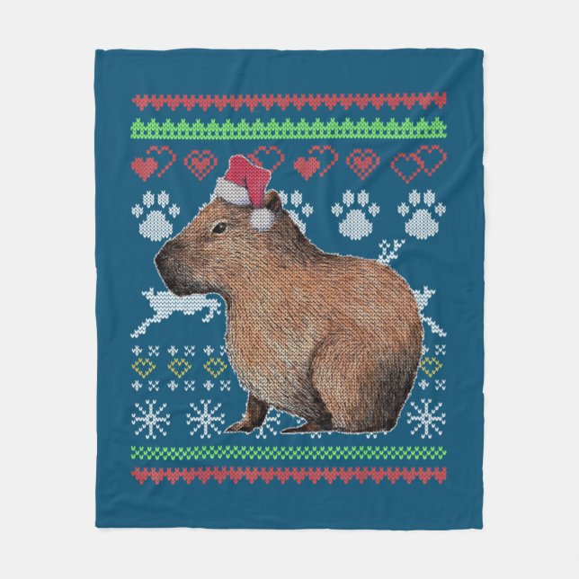 Capybara Santa Claus Ugly Weihnachtskraut Holida Fleecedecke (Vorderseite)