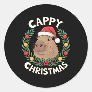 Capybara Santa Clause Weihnachten Funny Cappy Chri Runder Aufkleber