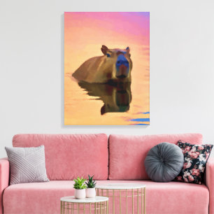 Capybara Schwimmen im See Leinwanddruck