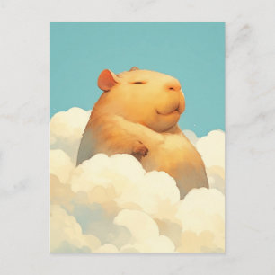 Capybara Schwimmend in Weichen Fluffigen Weißen Wo Postkarte