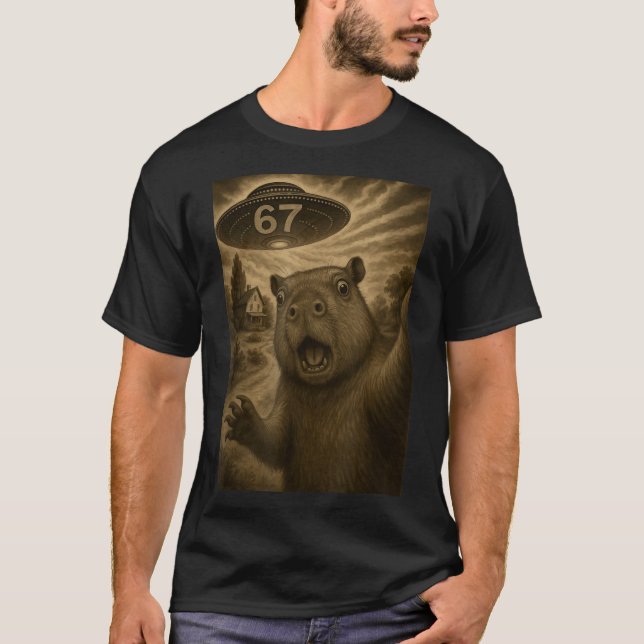 Capybara Selfie 67 Meme Six Seven Funny Ufo  T-Shirt (Vorderseite)