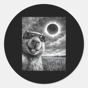 Capybara-Selfie Lustiges Tier Sonnenfinsternis Gra Runder Aufkleber
