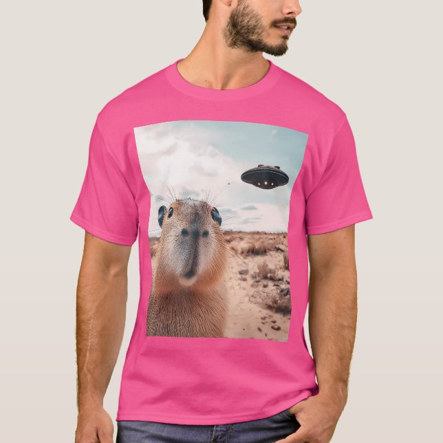 Capybara Selfie mit Ufos Funny Graphie T-Shirt (Vorderseite)
