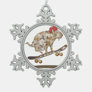 Capybara Skateboard Ollie Schneeflocken Zinn-Ornament