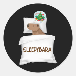 Capybara Sleep Night Xmas Weihnachtsfest Runder Aufkleber