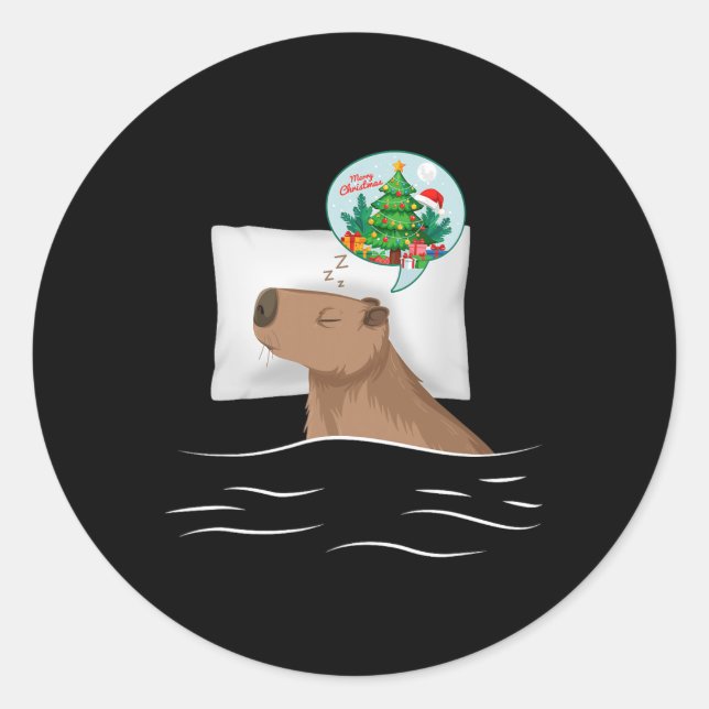 Capybara Sleep Night Xmas Weihnachtstraum Weihnach Runder Aufkleber (Vorderseite)