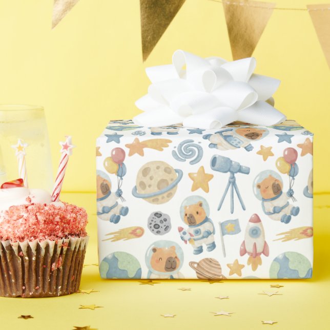 Capybara Space Muster Wrapping Paper Roll Geschenkpapier (Geburtstagsparty)