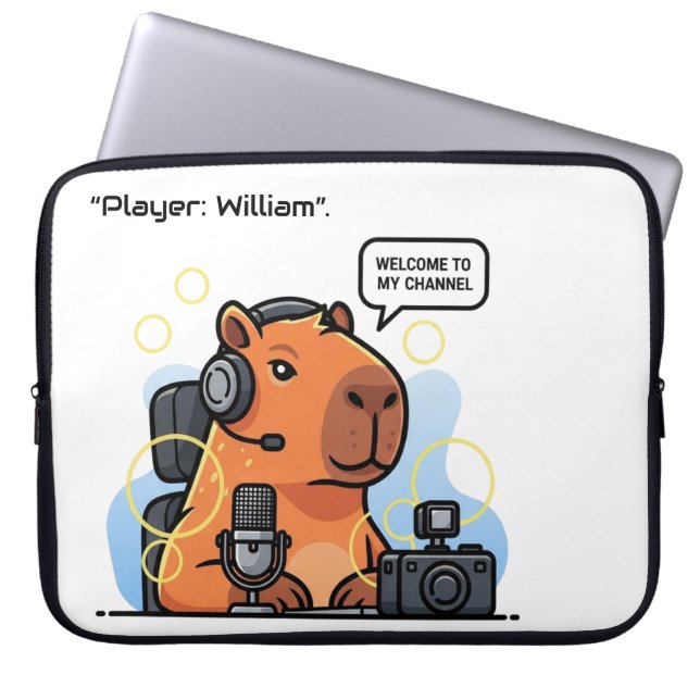 Capybara Streamer Laptop Sleeve – Custom Name or C (Vorderseite)