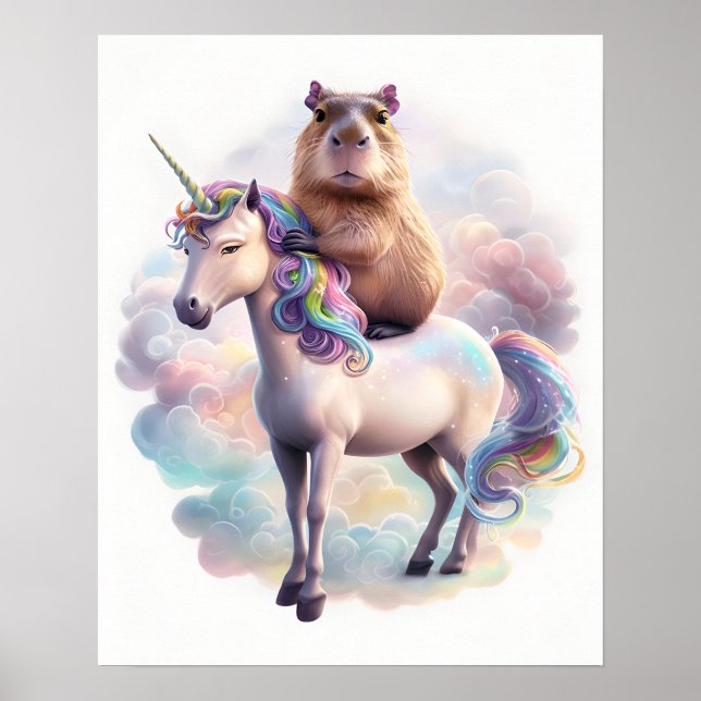 Capybara sur Unicorn Poster - Art Imaginaire magiq (Devant)