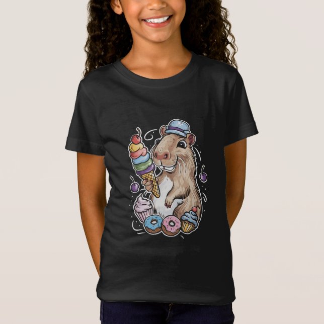 Capybara Süßigkeiten Donuts Kuchen Bonbons T-Shirt (Vorderseite)
