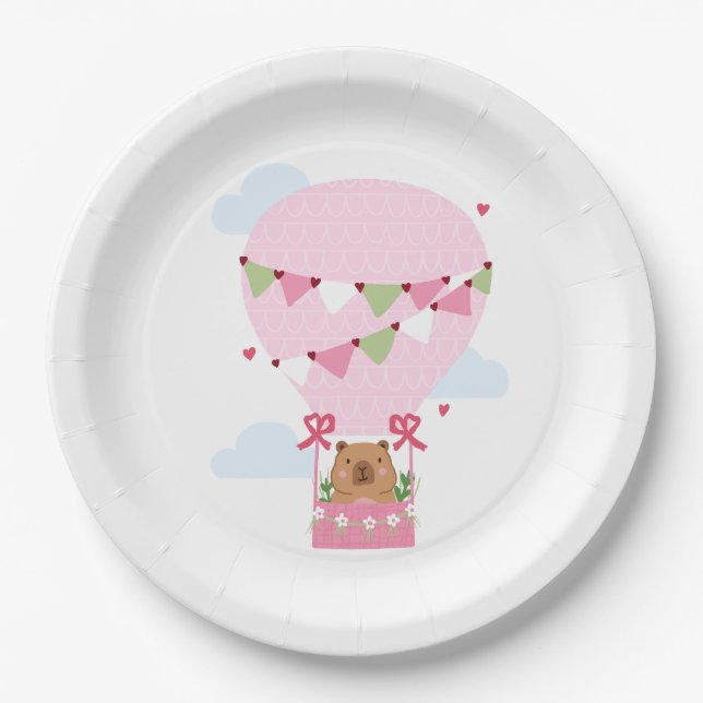Capybara Teddy Balloon Birthday Party Pappteller (Vorderseite)