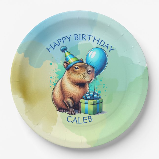  Capybara Themed Boy's Birthday Party Personalized Pappteller (Vorderseite)