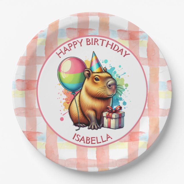 Capybara themed Girl's Birthday Party Pappteller (Vorderseite)