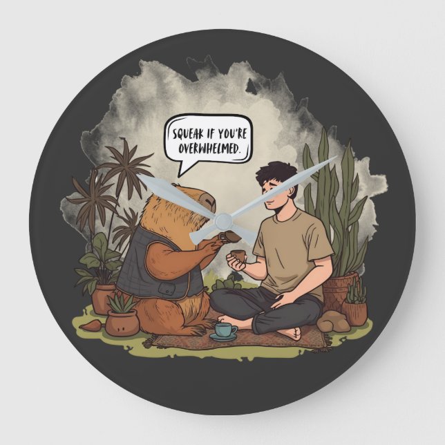 Capybara Therapy Time Squeak wenn Sie überfordert  Große Wanduhr (Vorderseite)