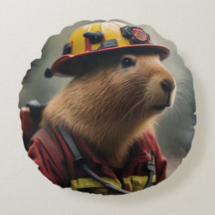 "Capybara to Rescue: Feuerwehrmann Außerordentlich Rundes Kissen