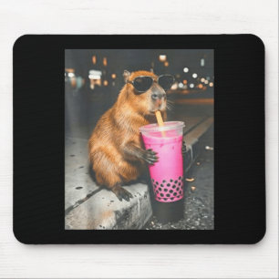 Capybara trinkt eisgekühlten Boba-Tee lustiges Tie Mousepad